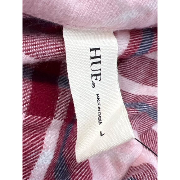 HUE Long Sleeve Plaid Nap Shirt Size Large Calming Rose Pink Preppy Academia NEW - Picture 3 of 6
